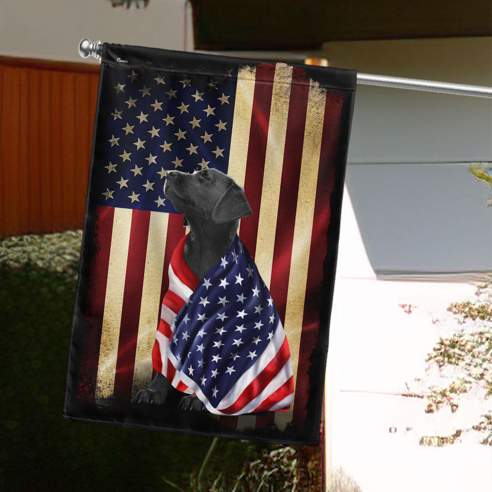 Black Labrador Retriever American Flag Canvas Garden Flag