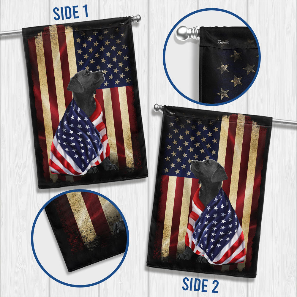 Black Labrador Retriever American Flag Canvas Garden Flag