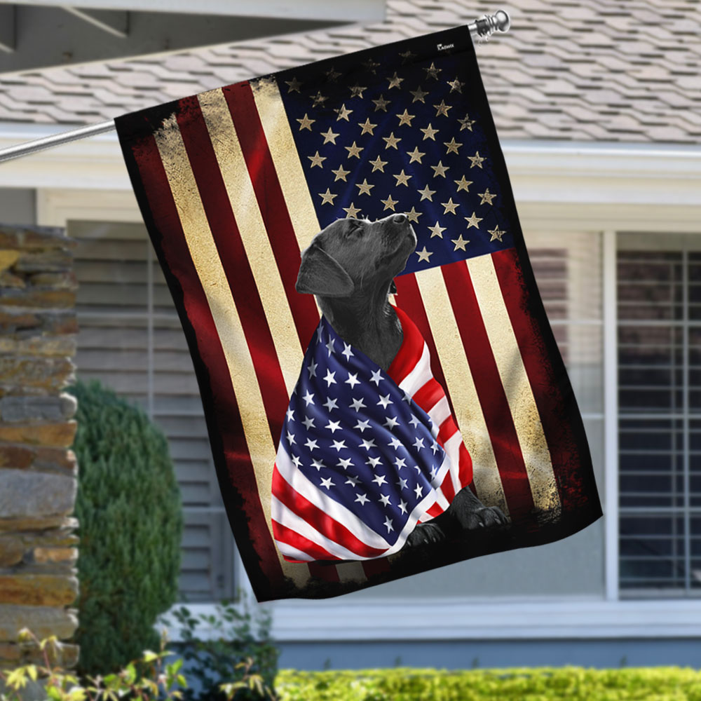 Black Labrador Retriever American Flag Canvas Garden Flag