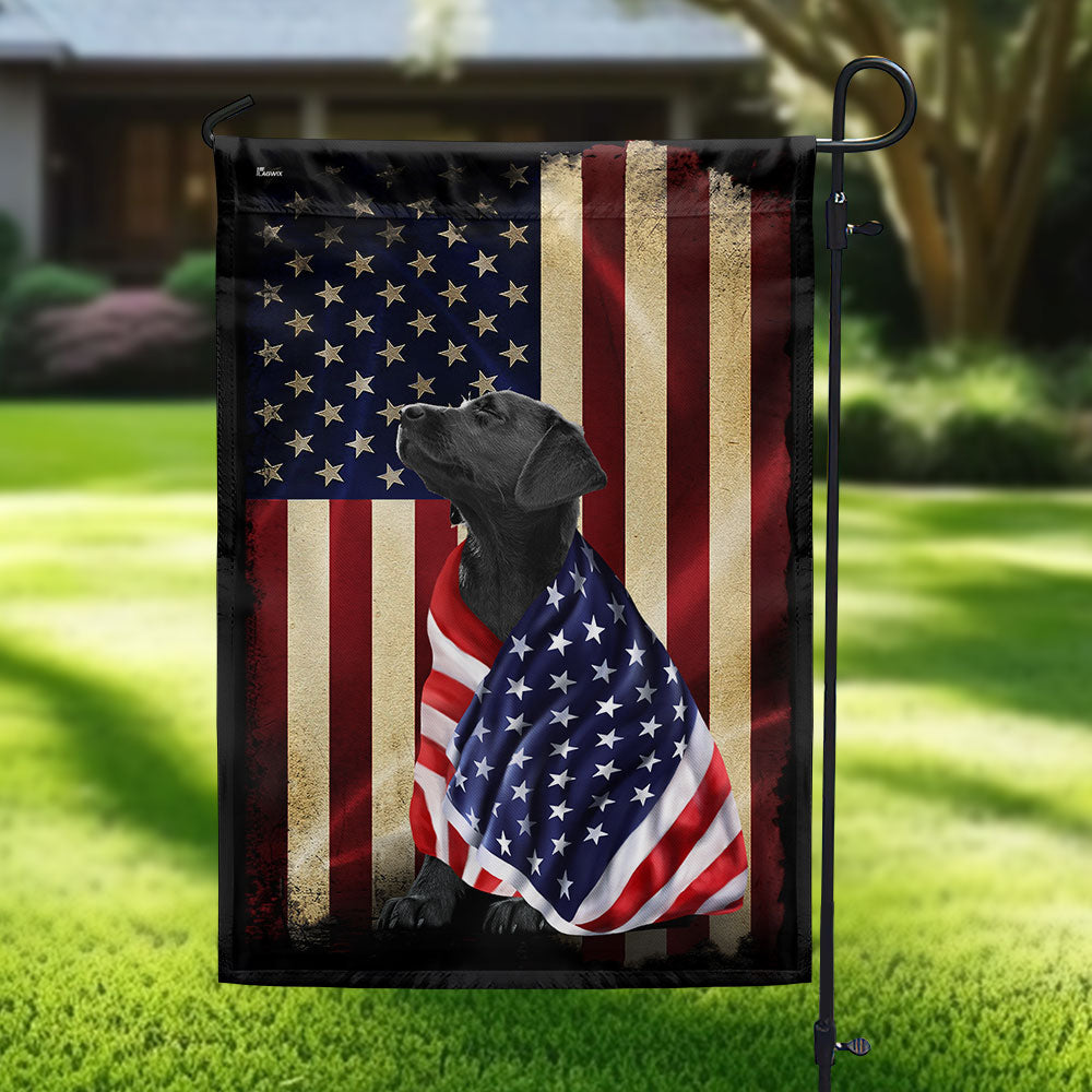 Black Labrador Retriever American Flag Canvas Garden Flag