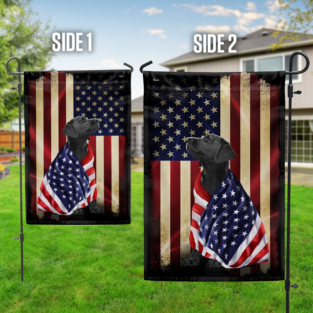 Black Labrador Retriever American Flag Canvas Garden Flag