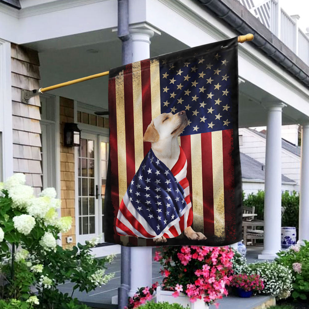 Double-Sided Yellow Labrador Retriever Flag with American Patriot Design