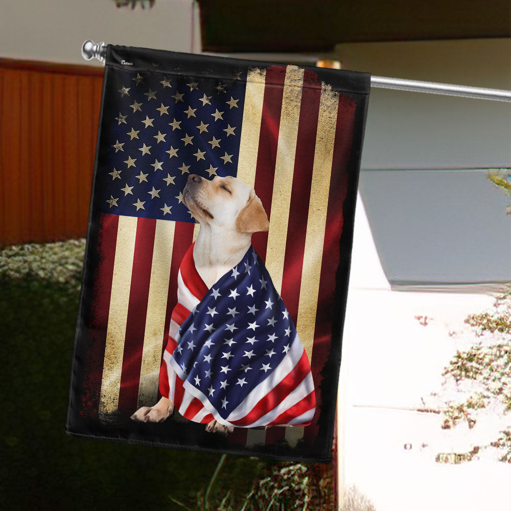Double-Sided Yellow Labrador Retriever Flag with American Patriot Design