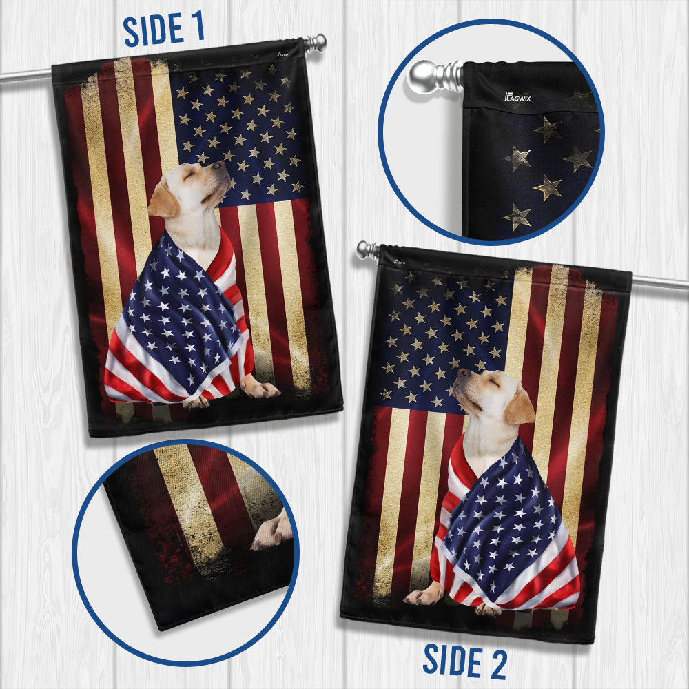 Double-Sided Yellow Labrador Retriever Flag with American Patriot Design