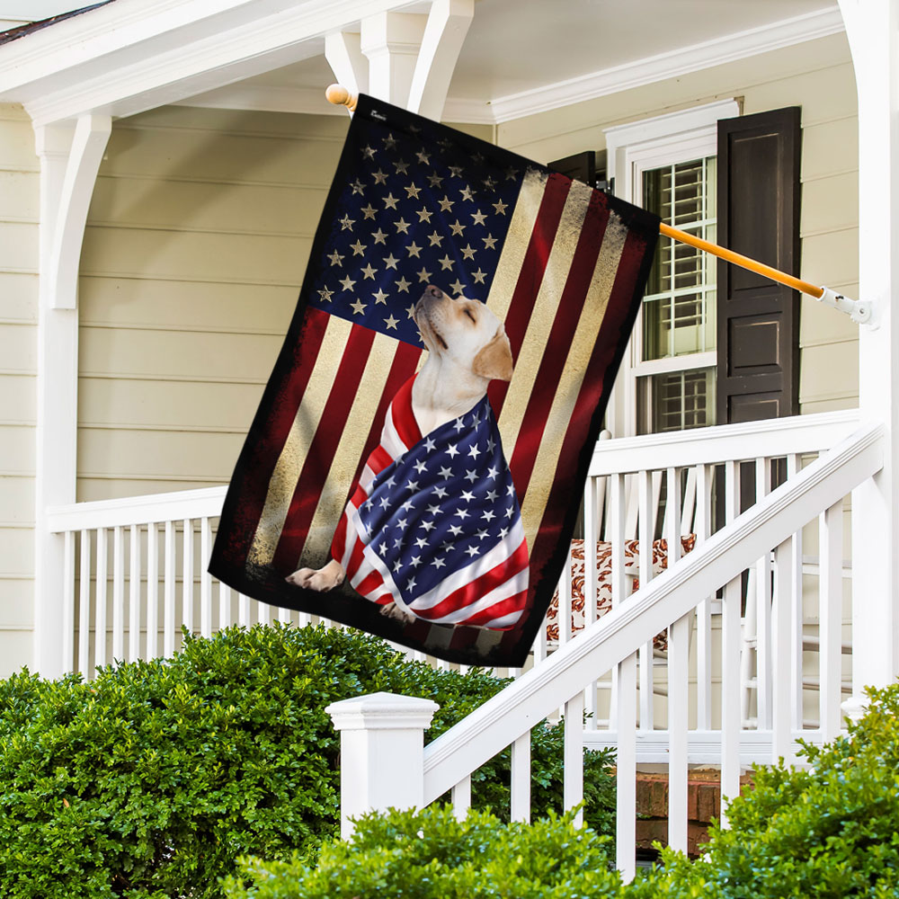 Double-Sided Yellow Labrador Retriever Flag with American Patriot Design