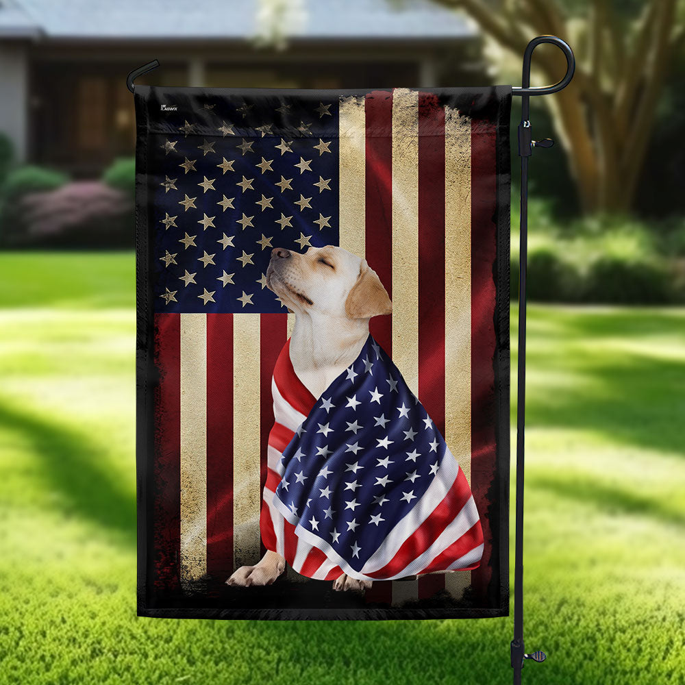 Double-Sided Yellow Labrador Retriever Flag with American Patriot Design