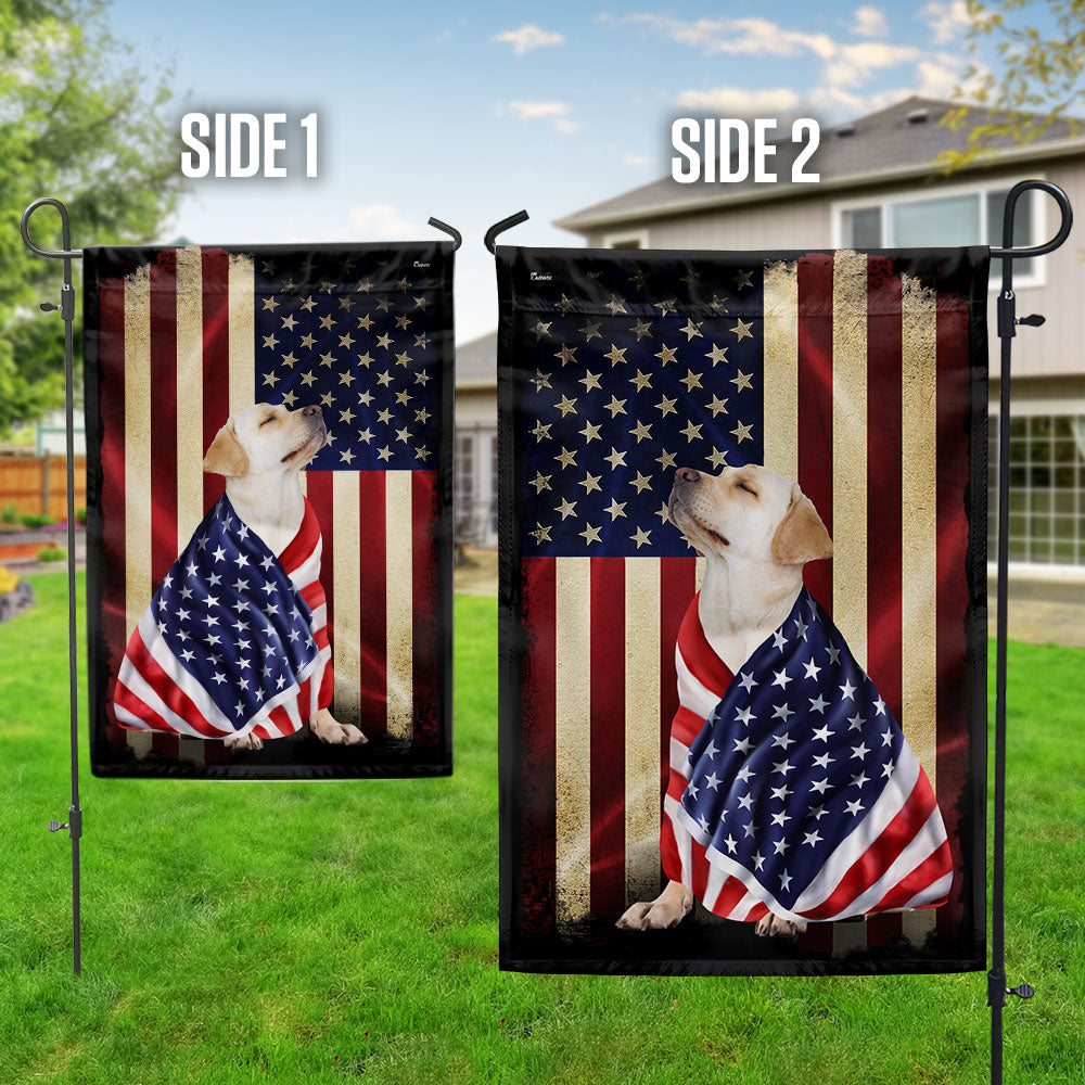 Double-Sided Yellow Labrador Retriever Flag with American Patriot Design