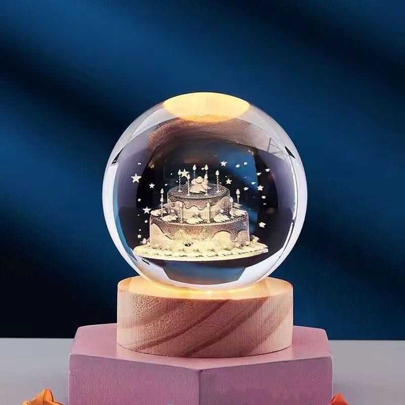 3D LED Night Light with Crystal Design and Customizable Colors