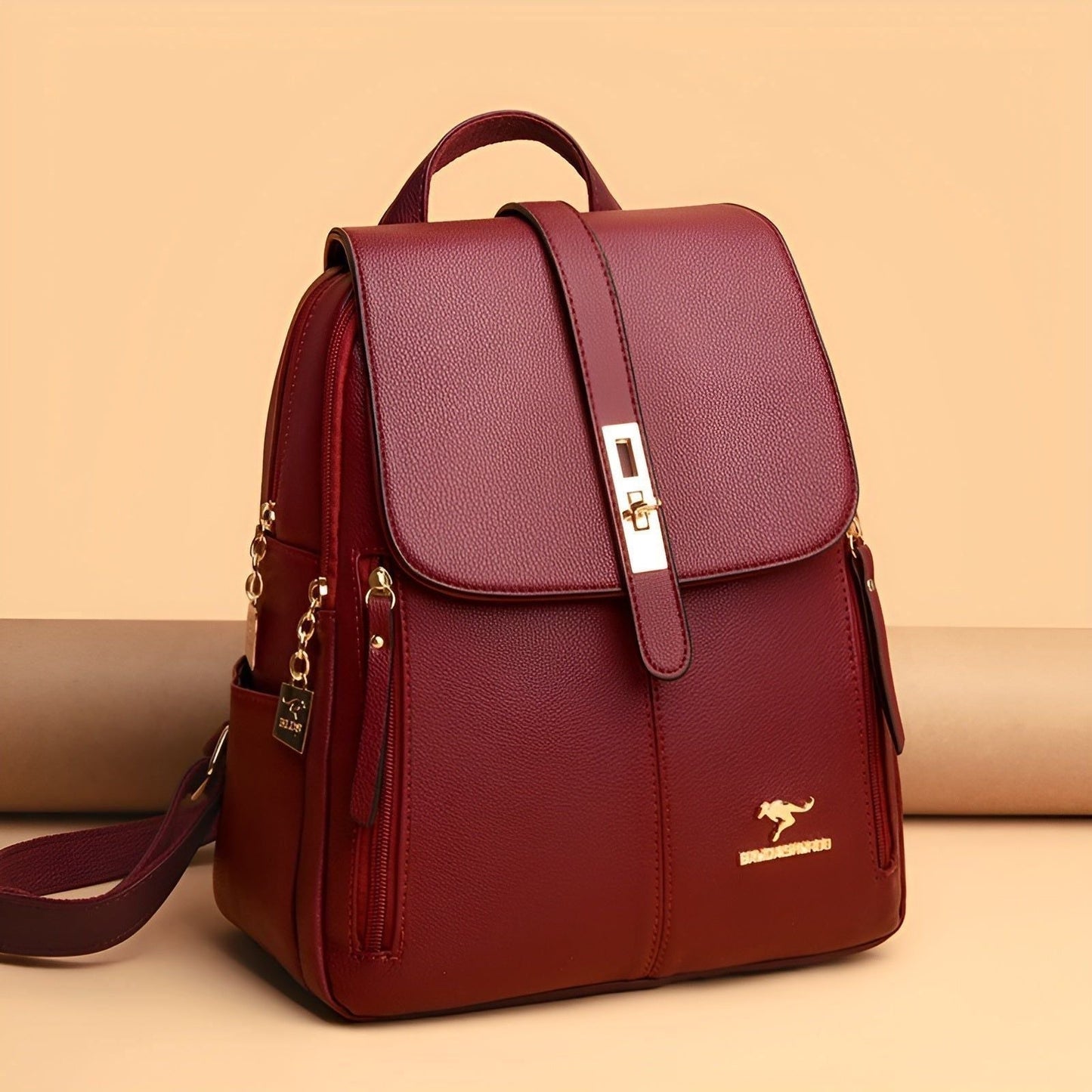 High-Quality Leather Women's Backpack with Adjustable Straps and Multiple Compartments