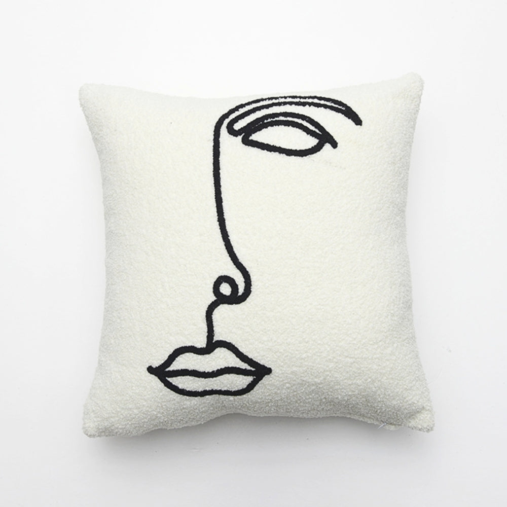 Abstract Face Cushion Cover in Boucle Wool and Microfiber