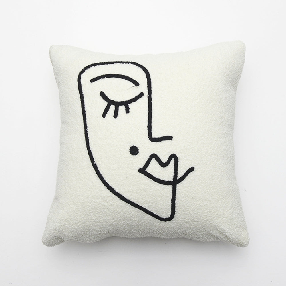 Abstract Face Cushion Cover in Boucle Wool and Microfiber