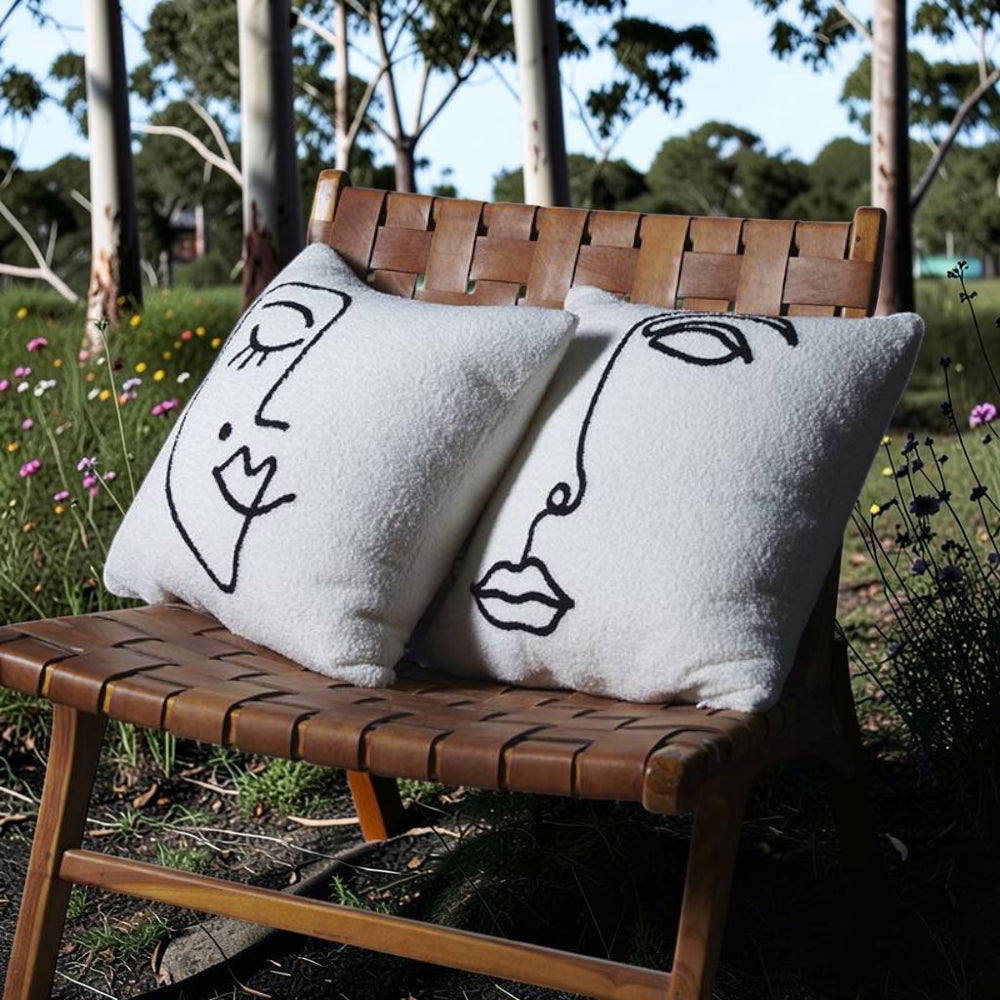 Abstract Face Cushion Cover in Boucle Wool and Microfiber