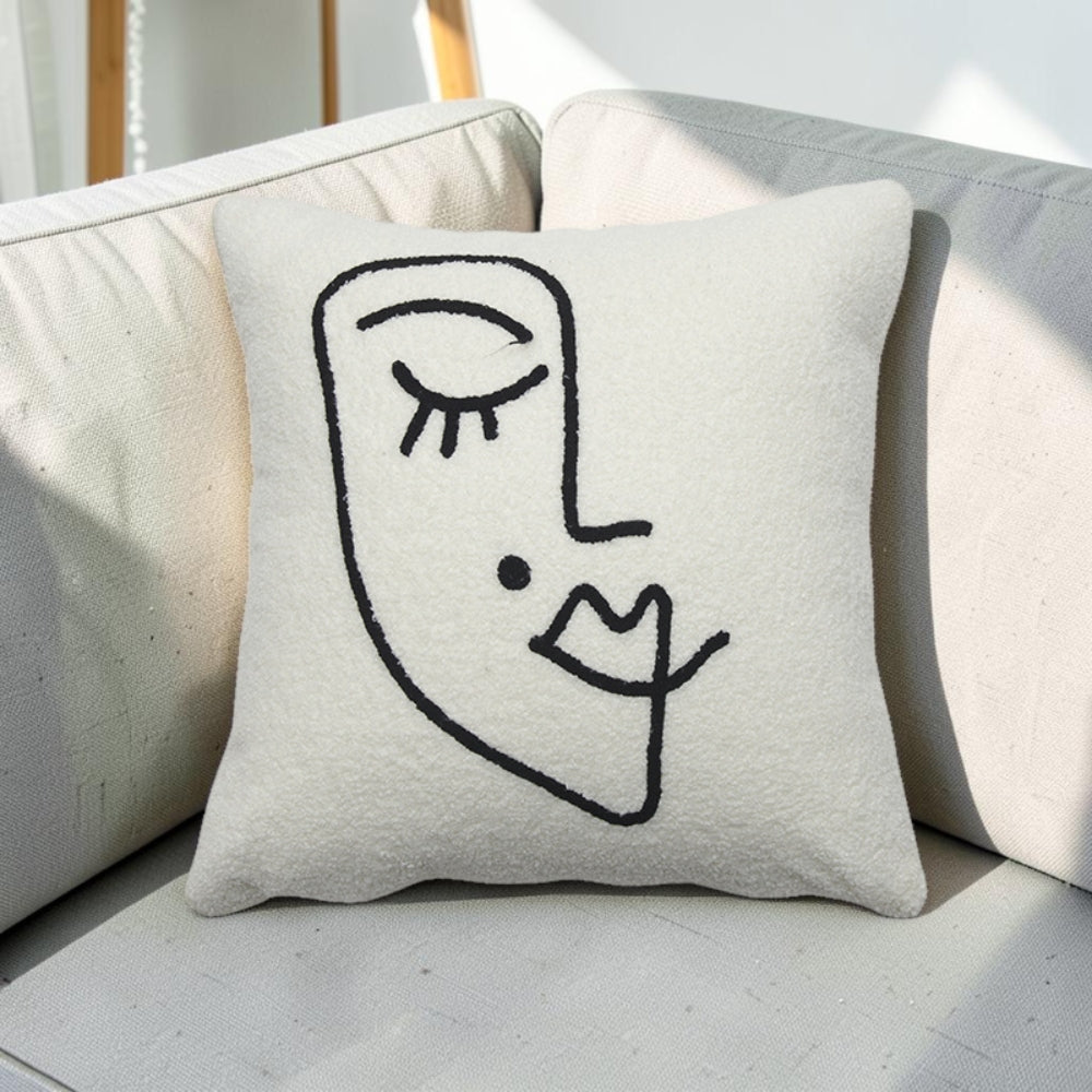 Abstract Face Cushion Cover in Boucle Wool and Microfiber