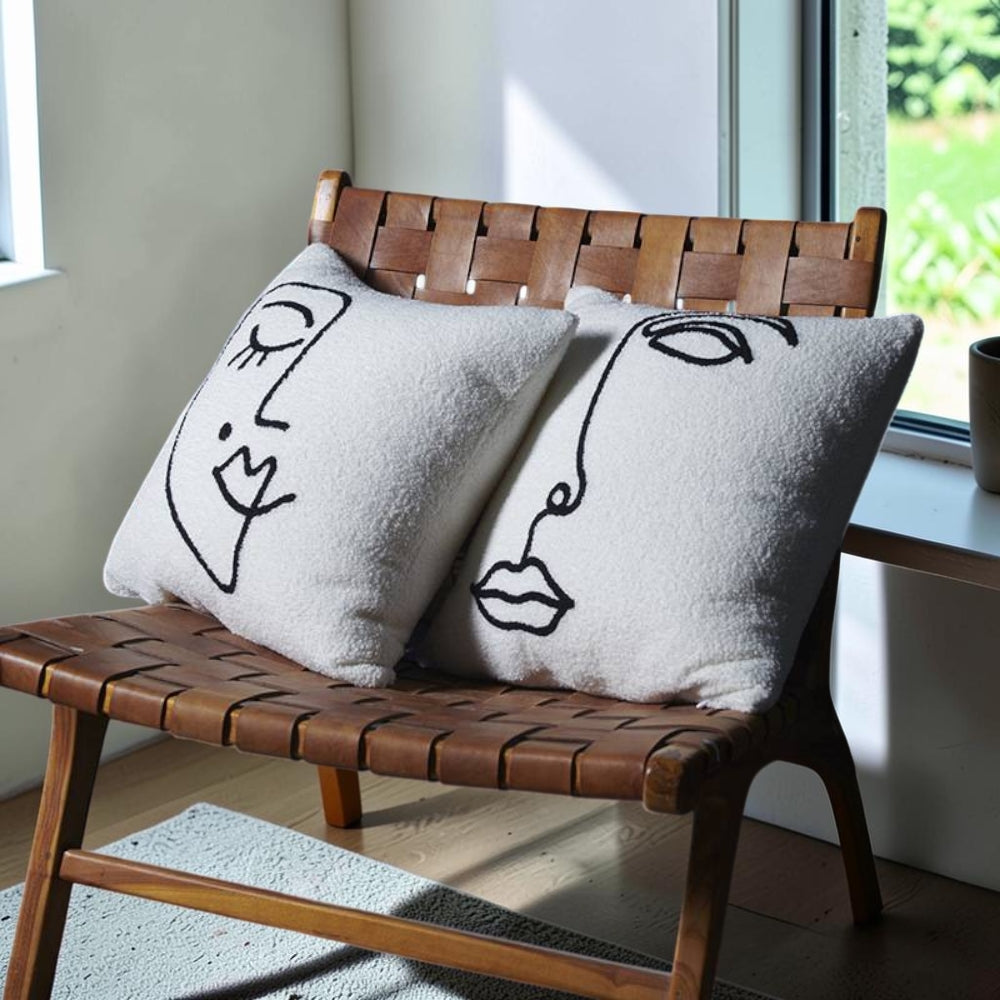 Abstract Face Cushion Cover in Boucle Wool and Microfiber