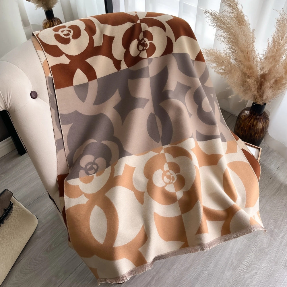 Retro Floral Fringe Shawl in Soft Microfiber