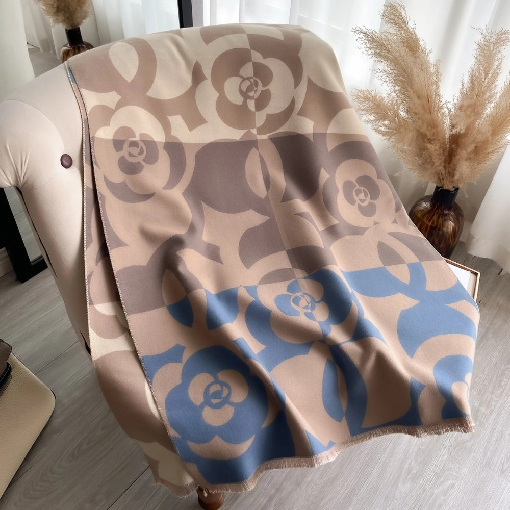 Retro Floral Fringe Shawl in Soft Microfiber
