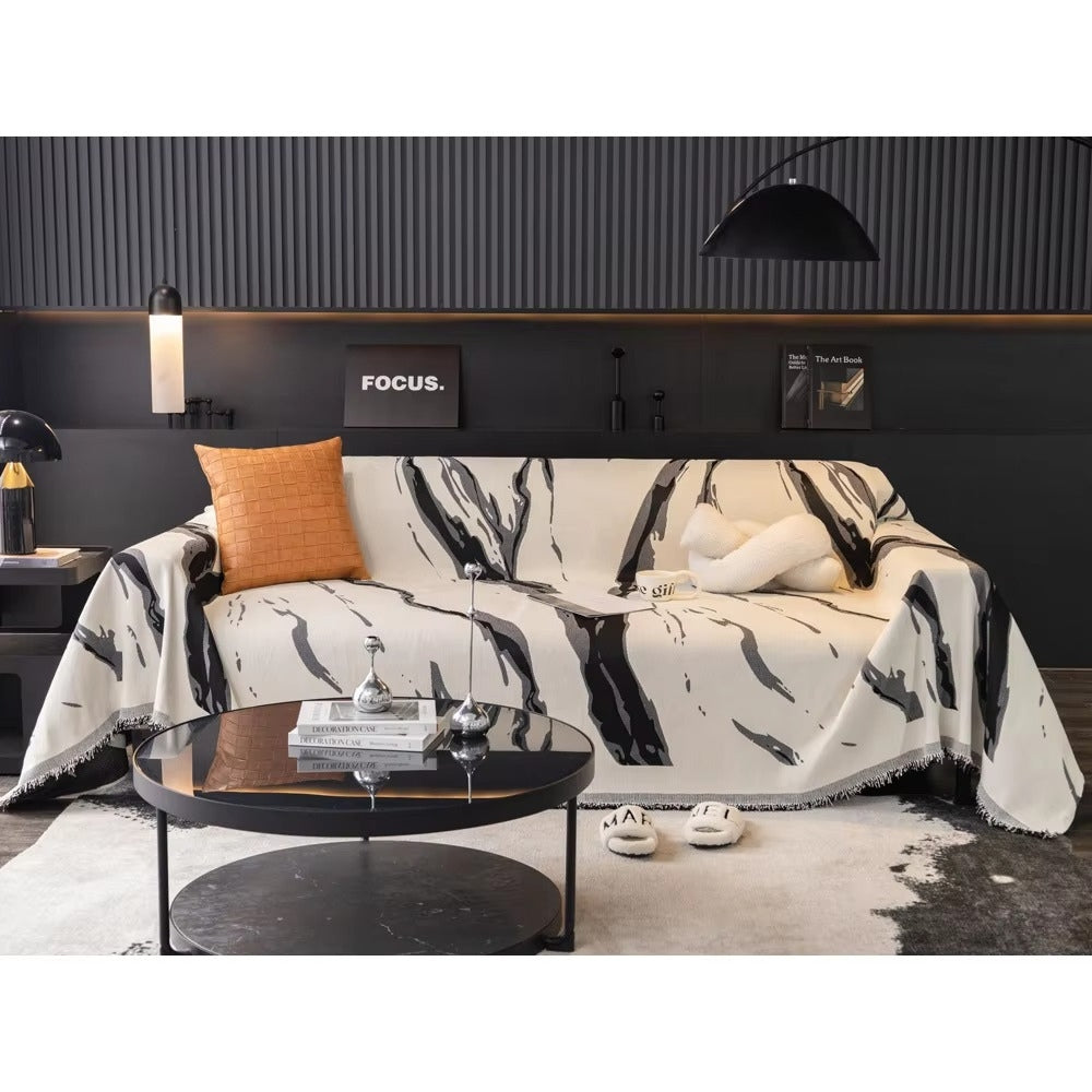 Reversible Abstract Brushstroke Chenille Sofa Cover