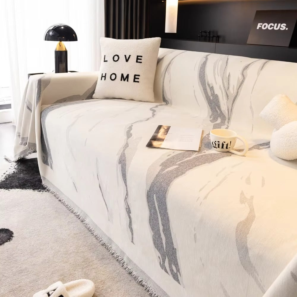 Reversible Abstract Brushstroke Chenille Sofa Cover