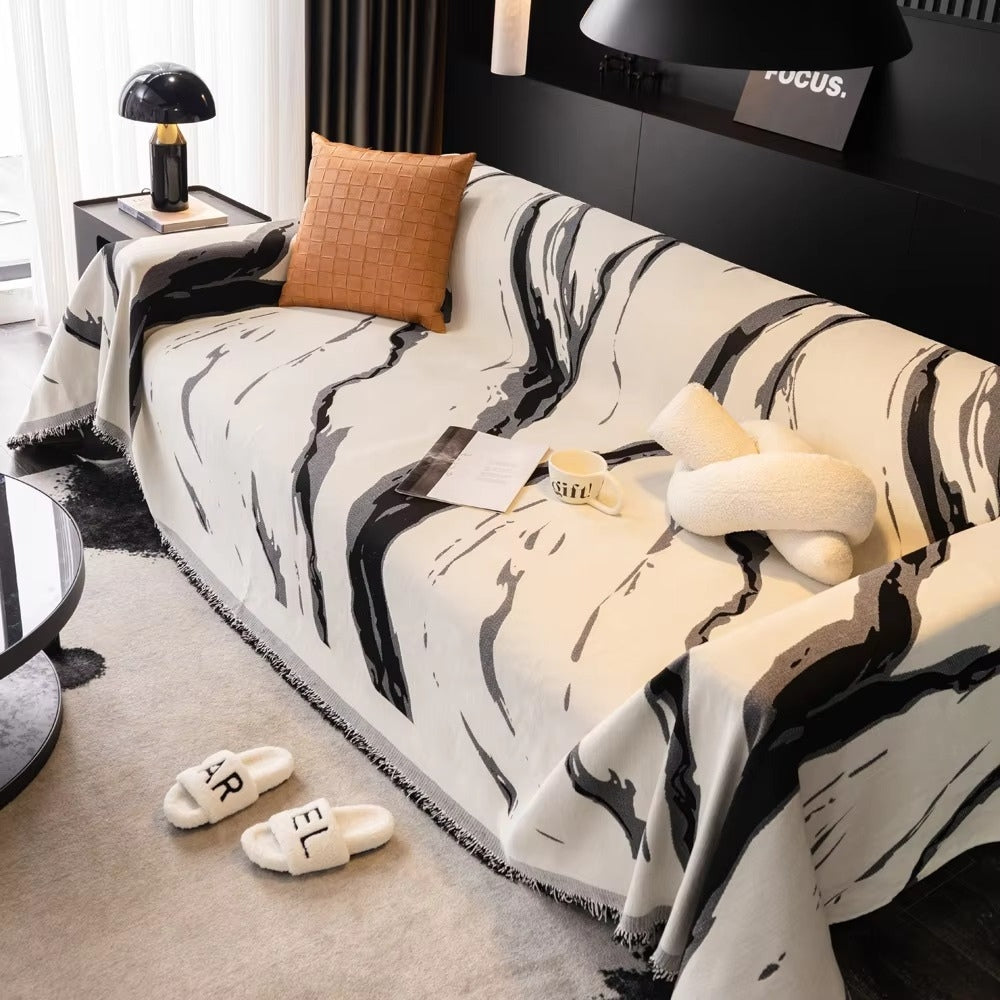 Reversible Abstract Brushstroke Chenille Sofa Cover