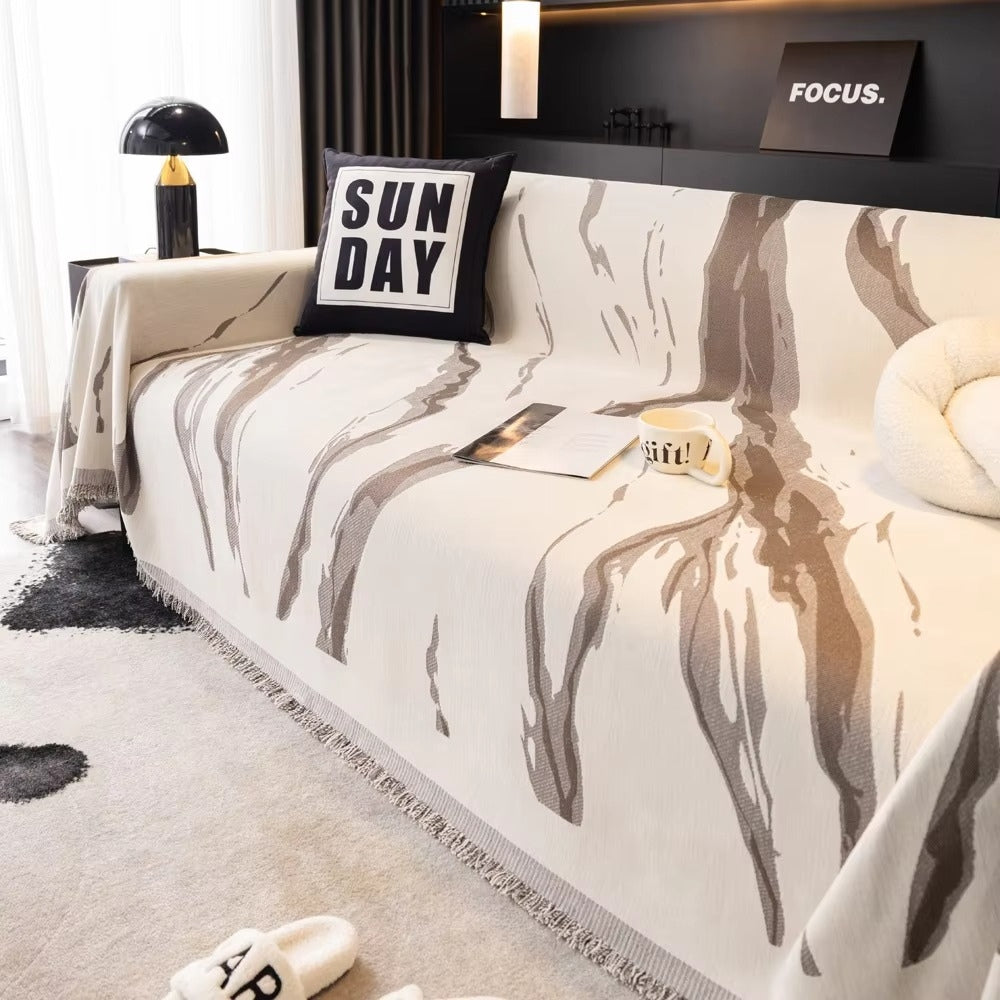 Reversible Abstract Brushstroke Chenille Sofa Cover