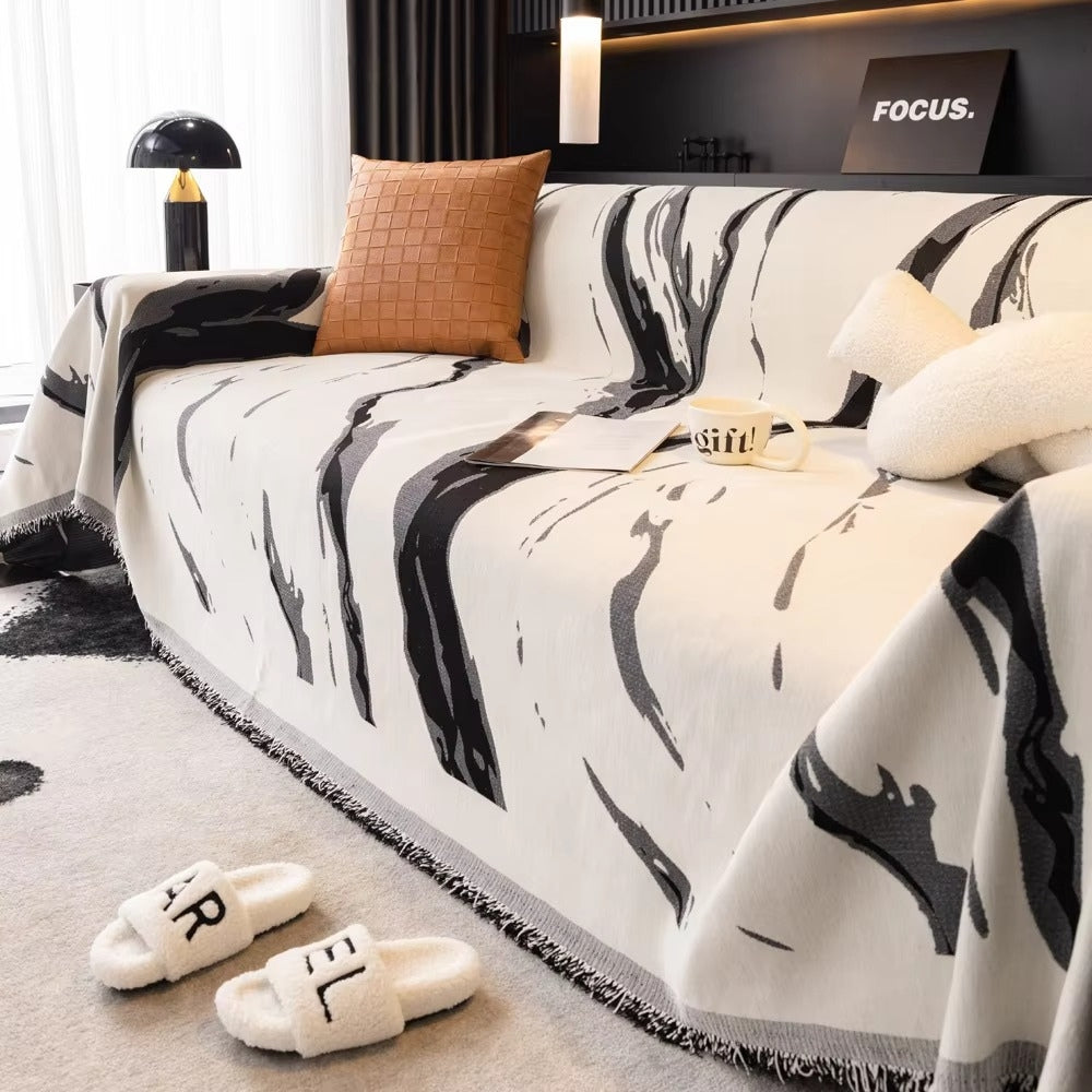 Reversible Abstract Brushstroke Chenille Sofa Cover