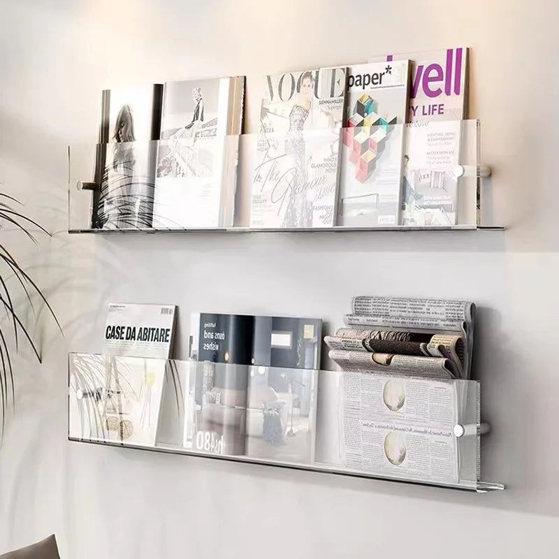 Clear Acrylic Wall Shelf for Magazines and Books