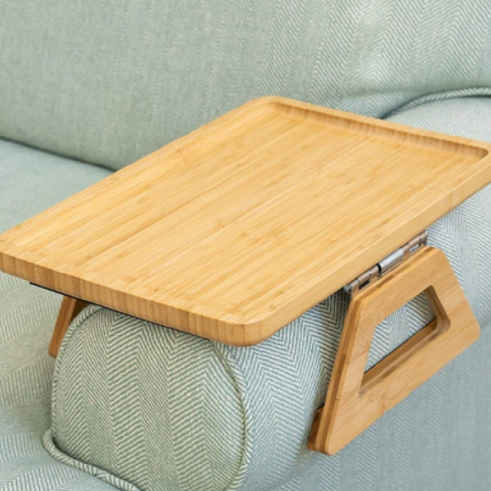 Adjustable Bamboo Clip-On Tray Table for Sofa