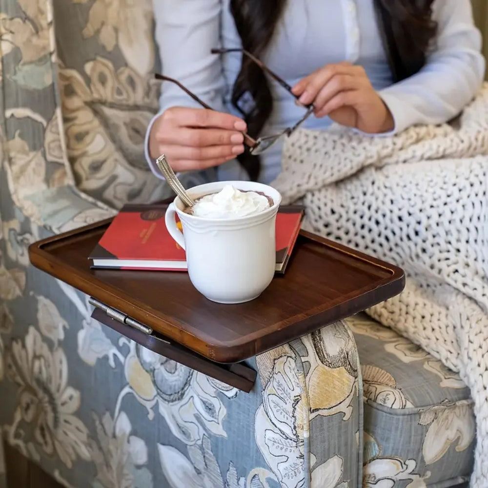 Adjustable Bamboo Clip-On Tray Table for Sofa