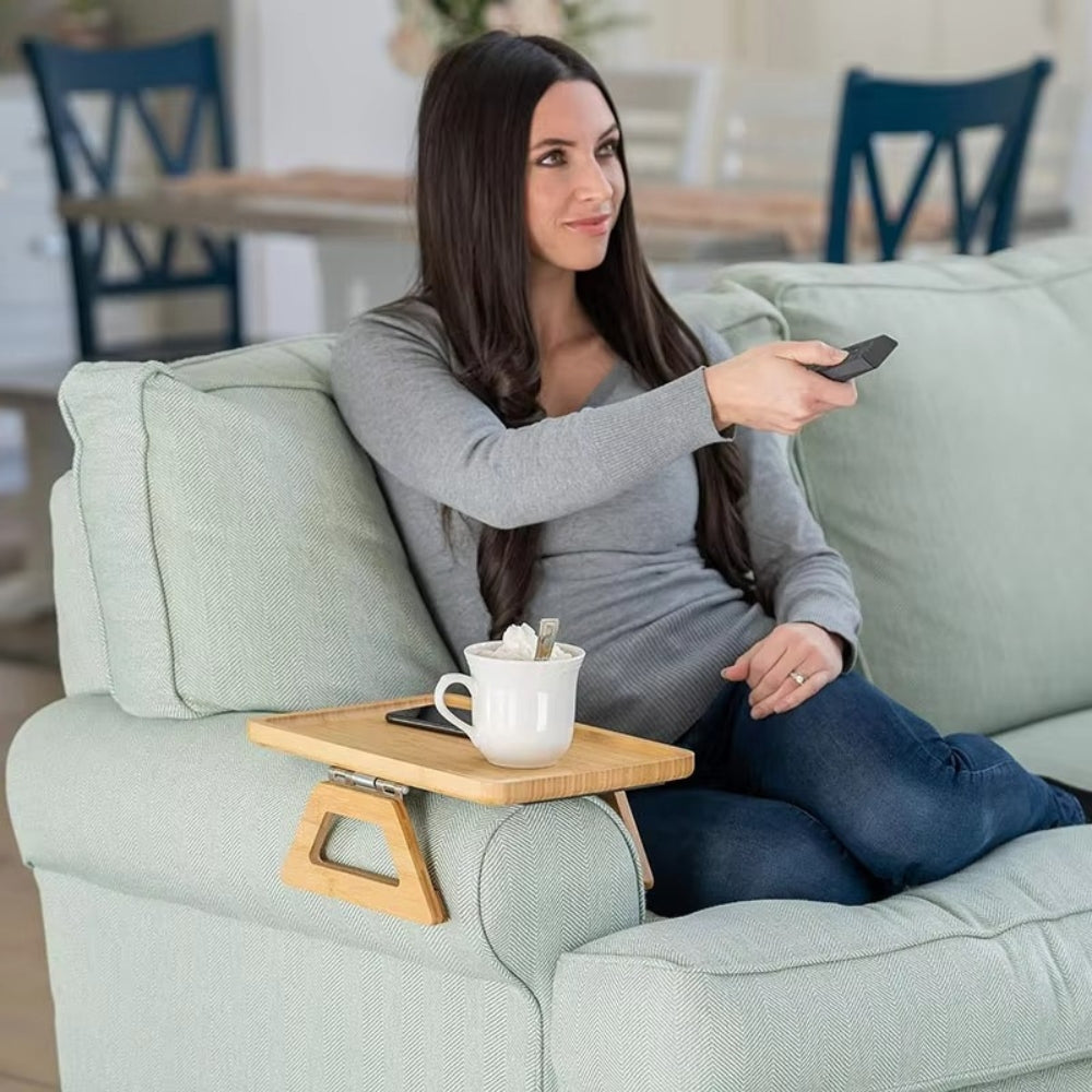 Adjustable Bamboo Clip-On Tray Table for Sofa