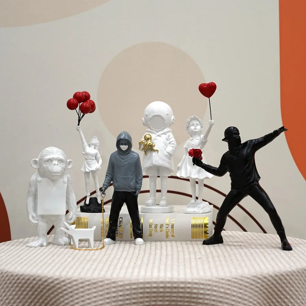 Banksy Flower Thrower Resin Sculpture Handcrafted Pop Art Figurine