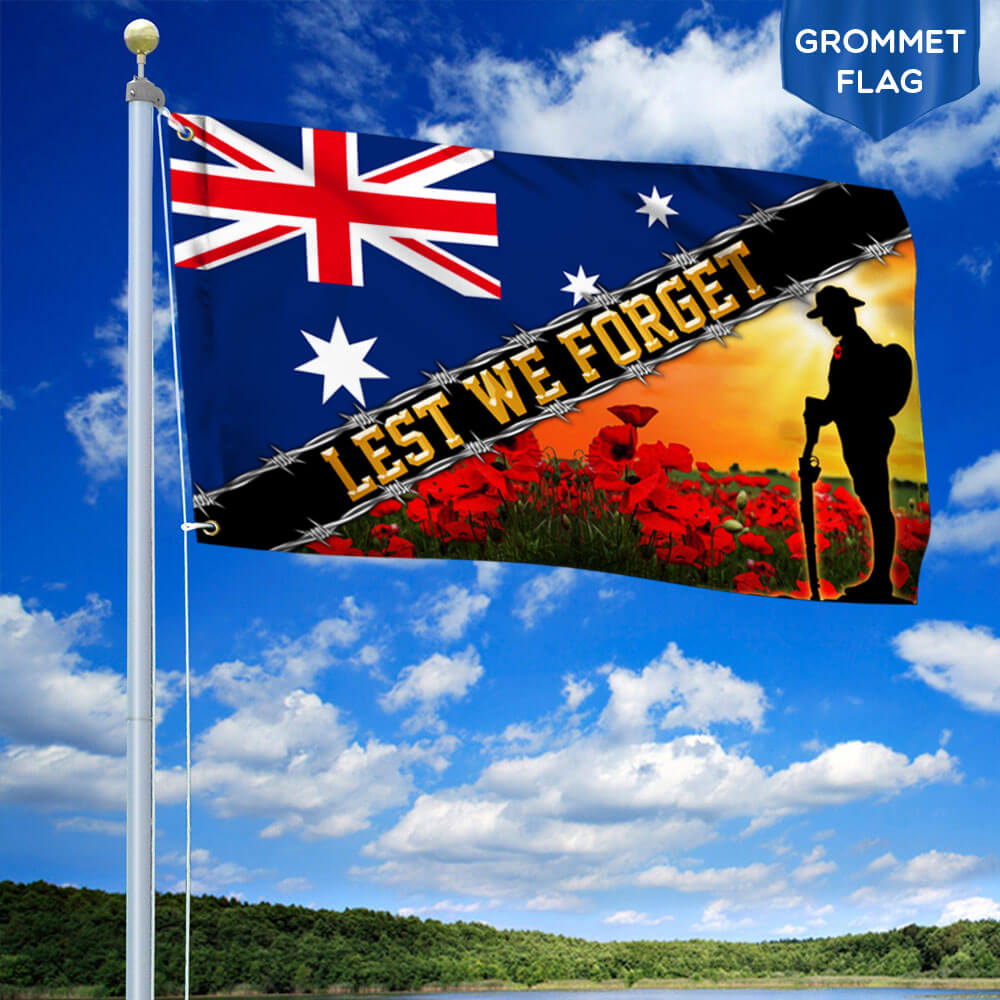 Australia Day Remembrance Flag with Poppy, Double-Sided Canvas Grommet Flag