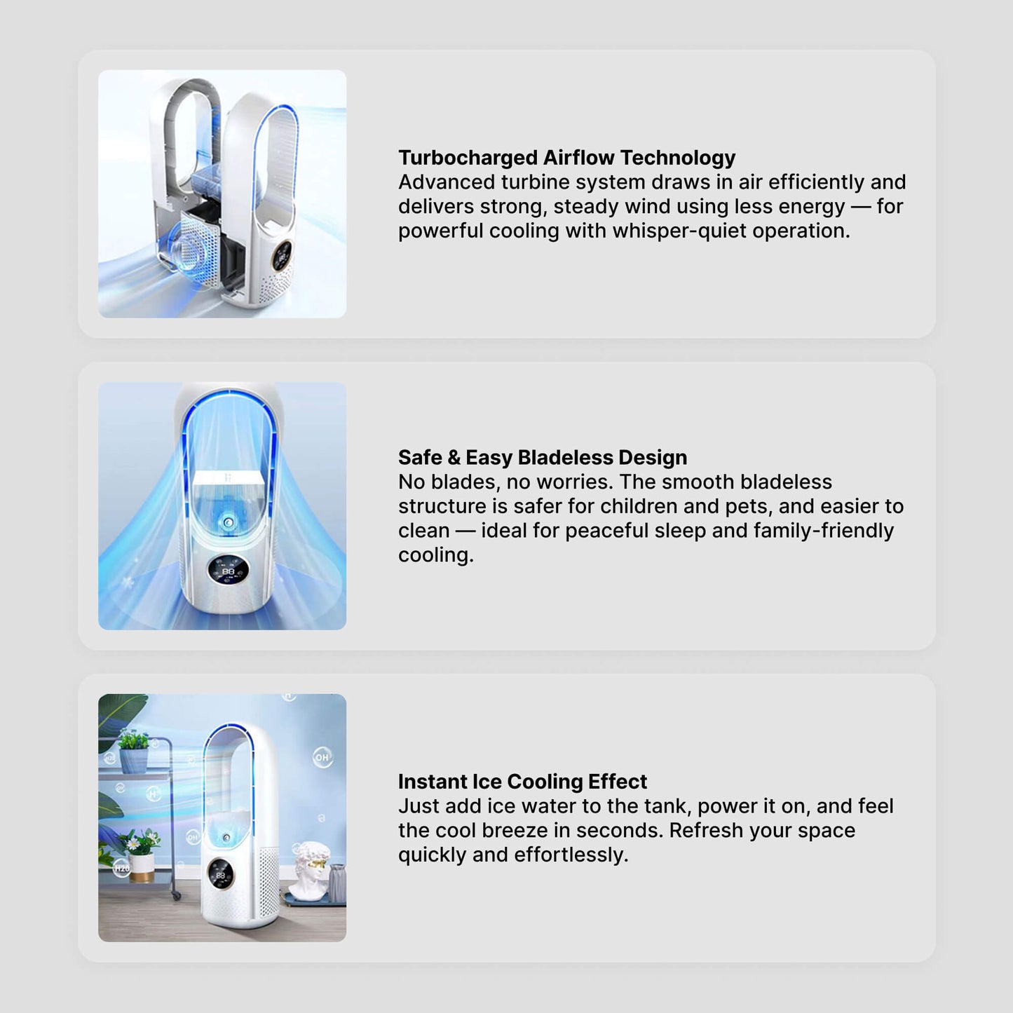 Silent Bladeless Portable Air Conditioner: Ergonomic Design for Home and Office Use