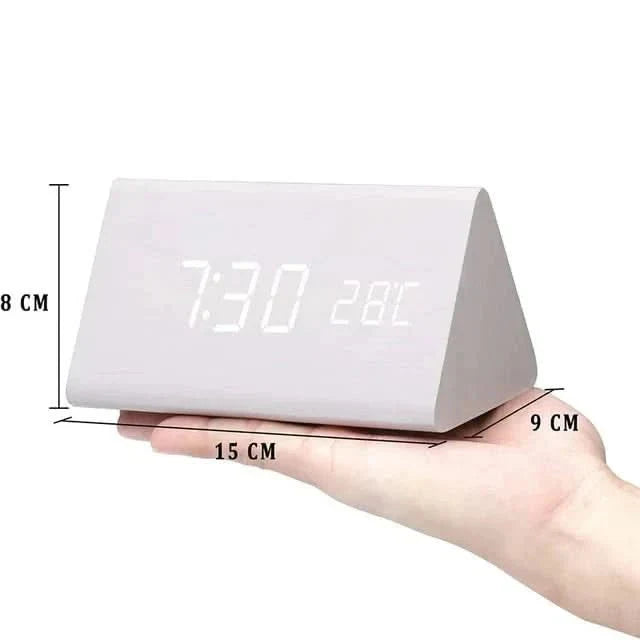 Wood-Effect LED Alarm Clock with Temperature Display and Adjustable Brightness