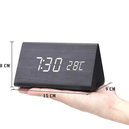Wooden LED Alarm Clock with Temperature Display and Adjustable Brightness