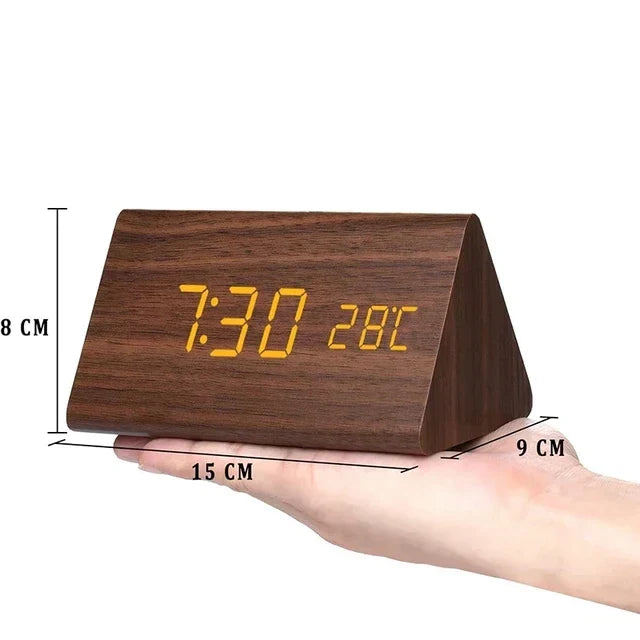 Wooden LED Alarm Clock with Temperature Display and Adjustable Brightness