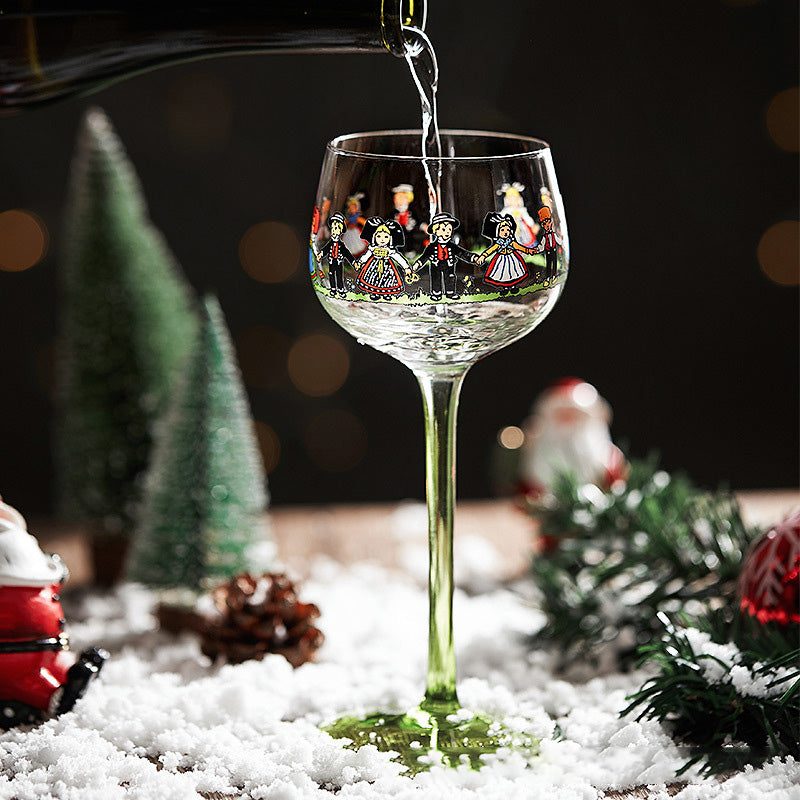 Alsace Hand-Painted Folk Dancer Wine Glass