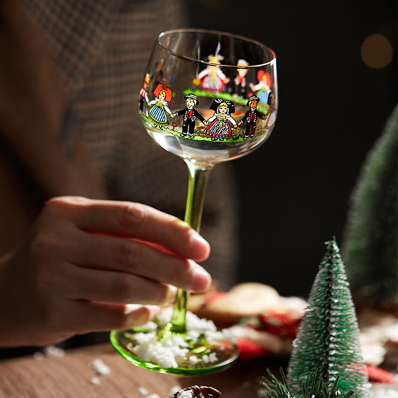 Alsace Hand-Painted Folk Dancer Wine Glass