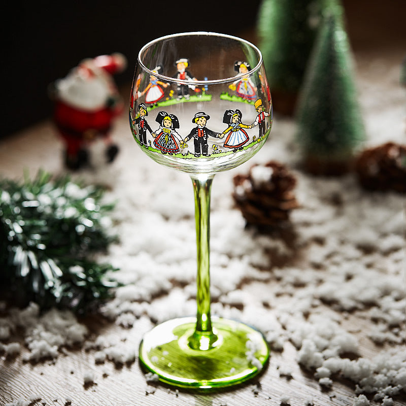 Alsace Hand-Painted Folk Dancer Wine Glass