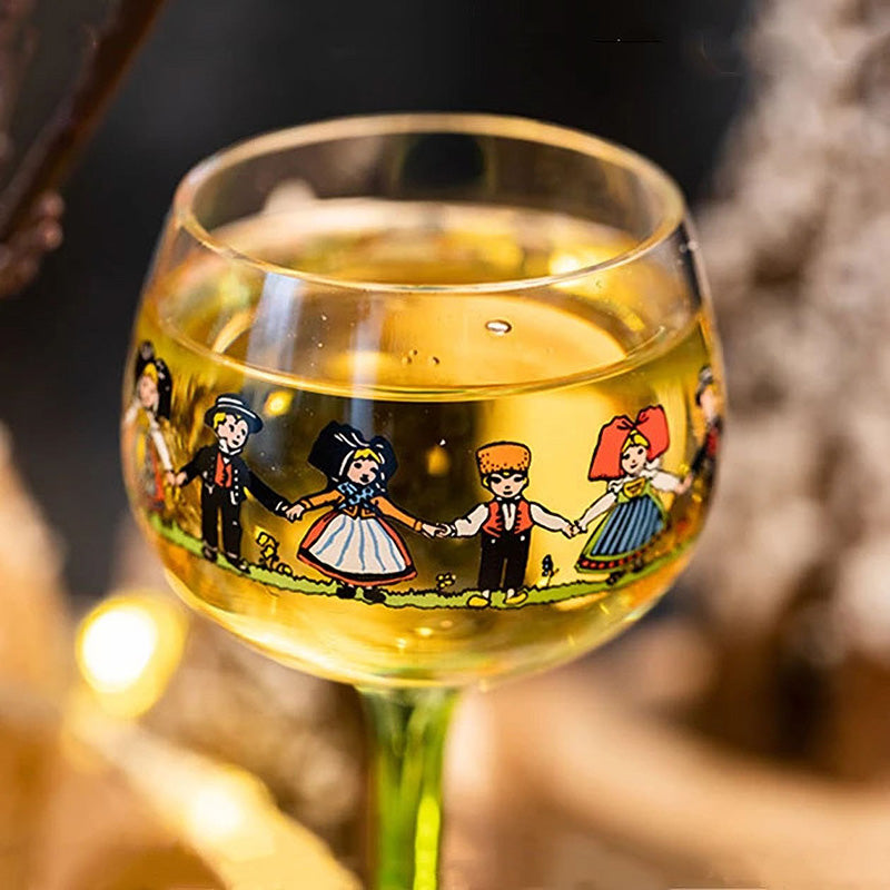Hand-Painted Alsace Wine Glass with Green Foot