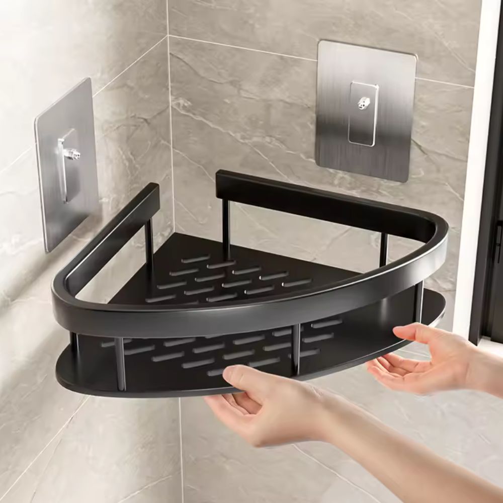 Curved Aluminium Shower Caddy with Removable Hook