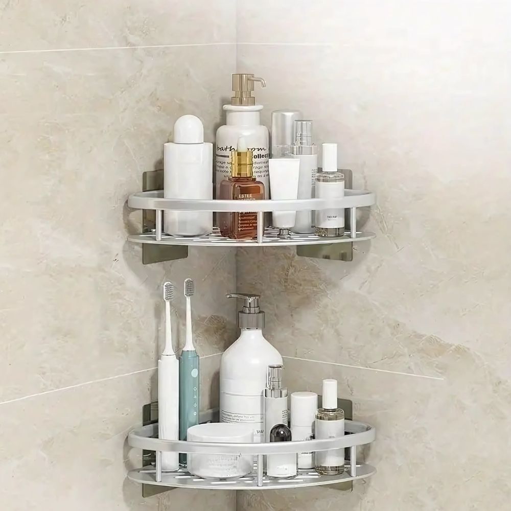 Curved Aluminium Shower Caddy with Removable Hook