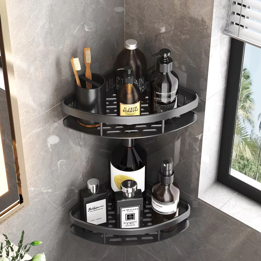 Curved Aluminium Shower Caddy with Removable Hook