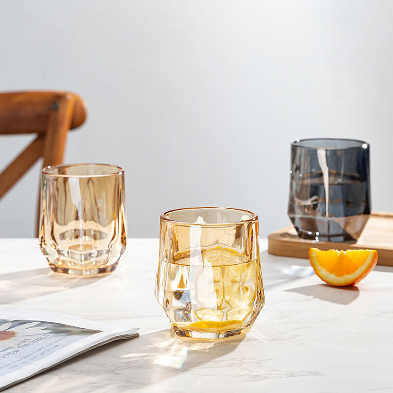 Amber Hexagonal Glass Cup 280ml