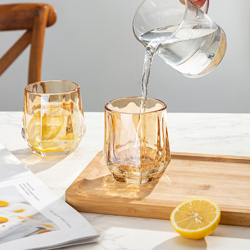 Amber Hexagonal Glass Cup - 280ml