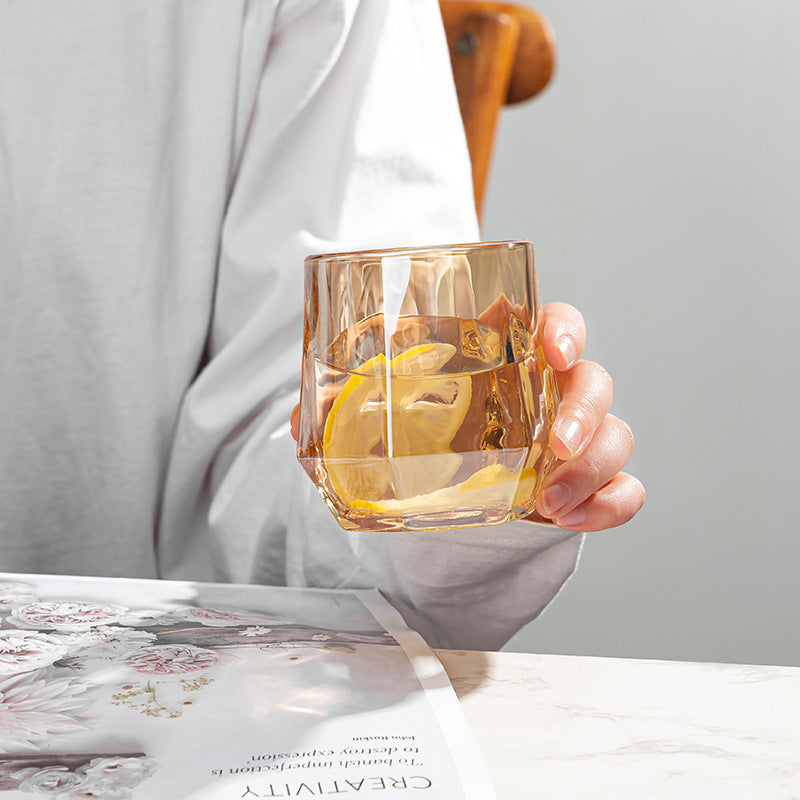 Amber Hexagonal Glass Cup - 280ml