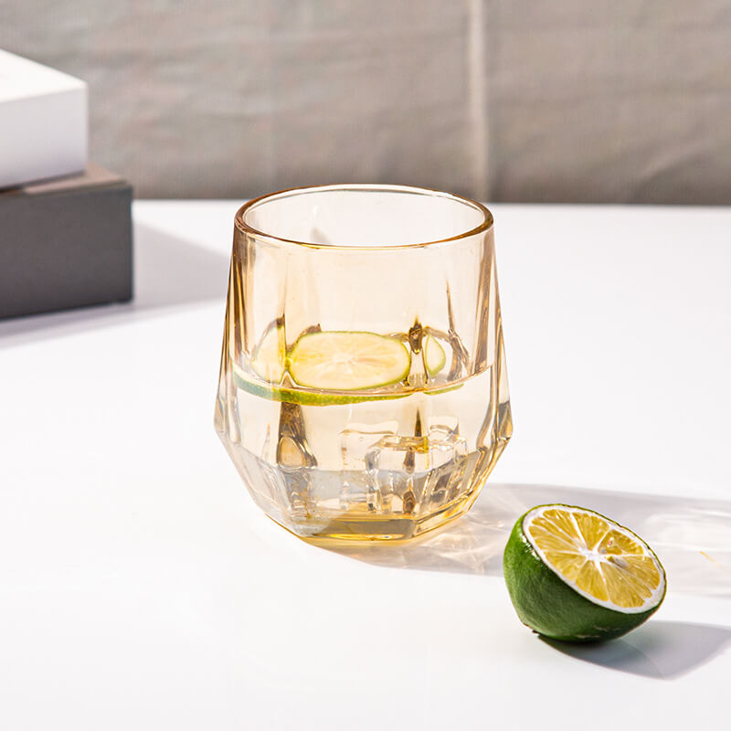 Amber Hexagonal Glass Cup 280ml