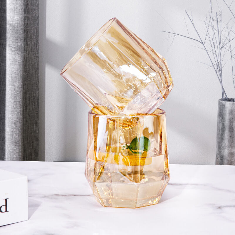 Amber Hexagonal Glass Cup 280ml