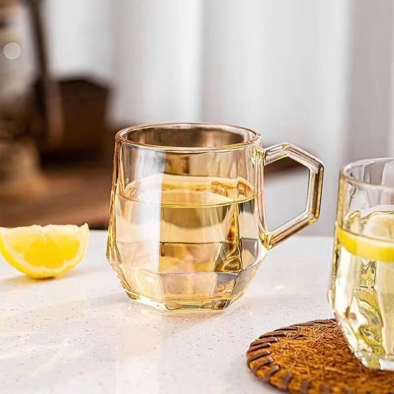 Amber Hexagonal Glass Cup for Juices and Beverages