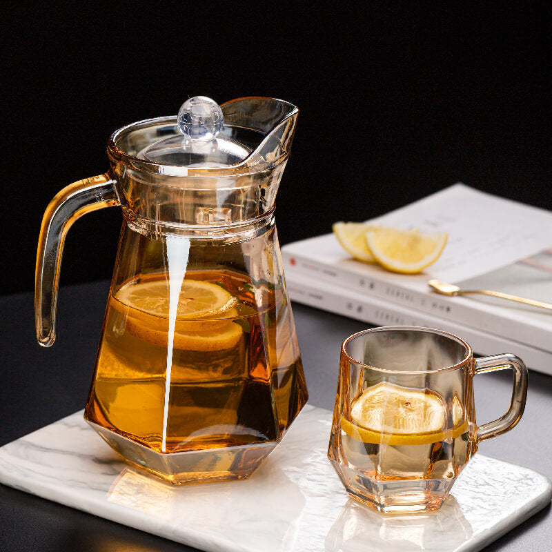 Amber Hexagonal Glass Cup for Juices and Beverages