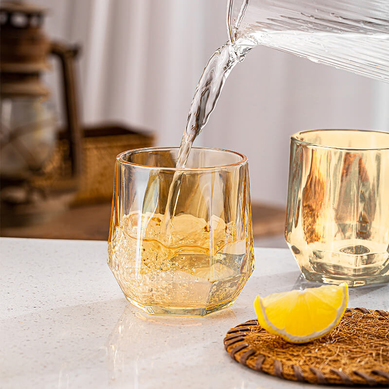 Amber Hexagonal Glass Cup - 280ml